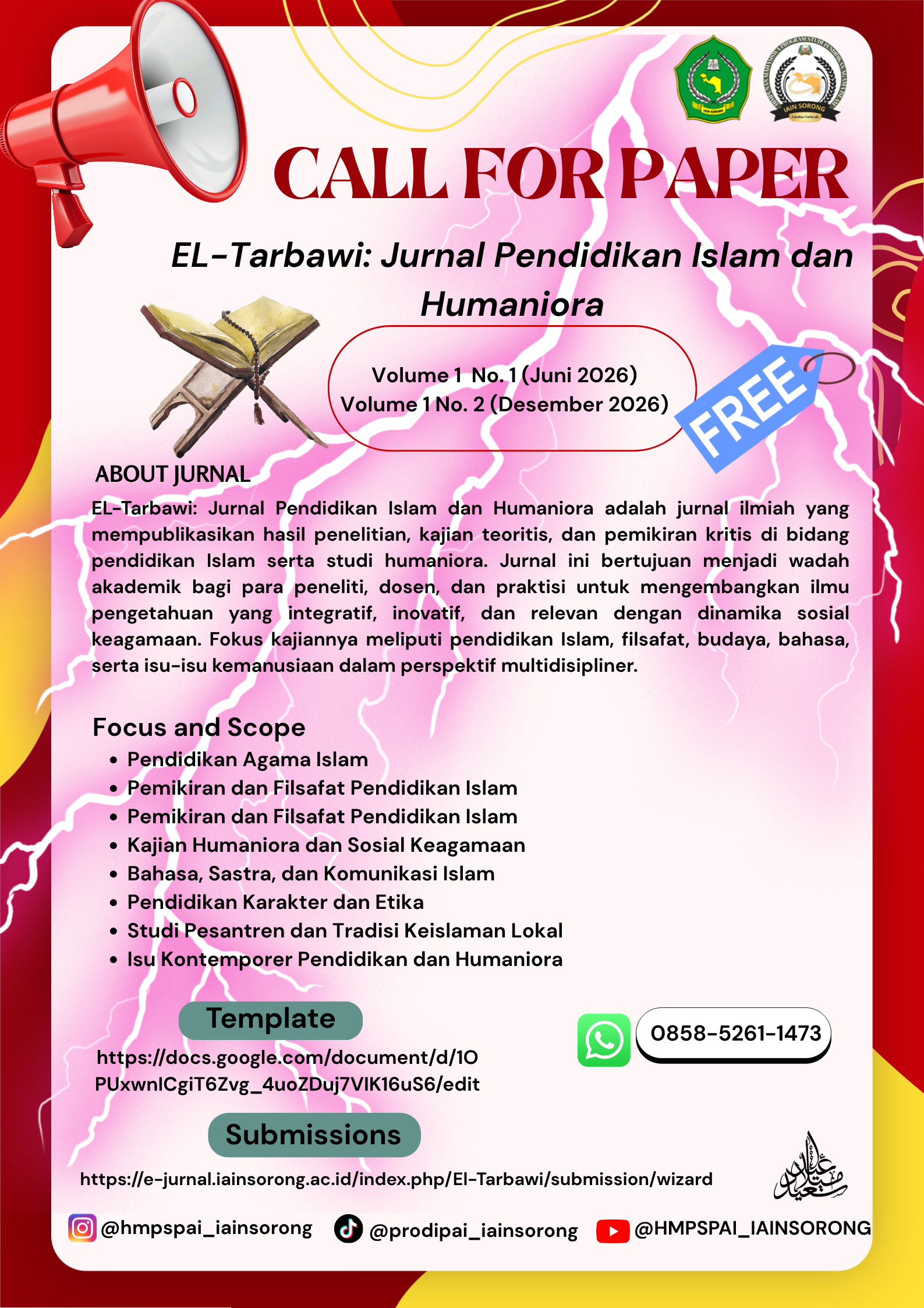 					View Vol. 1 No. 1 Juni (2026): Call Paper  El-Tarbawi : Pendidikan Islam dan Humaniora
				